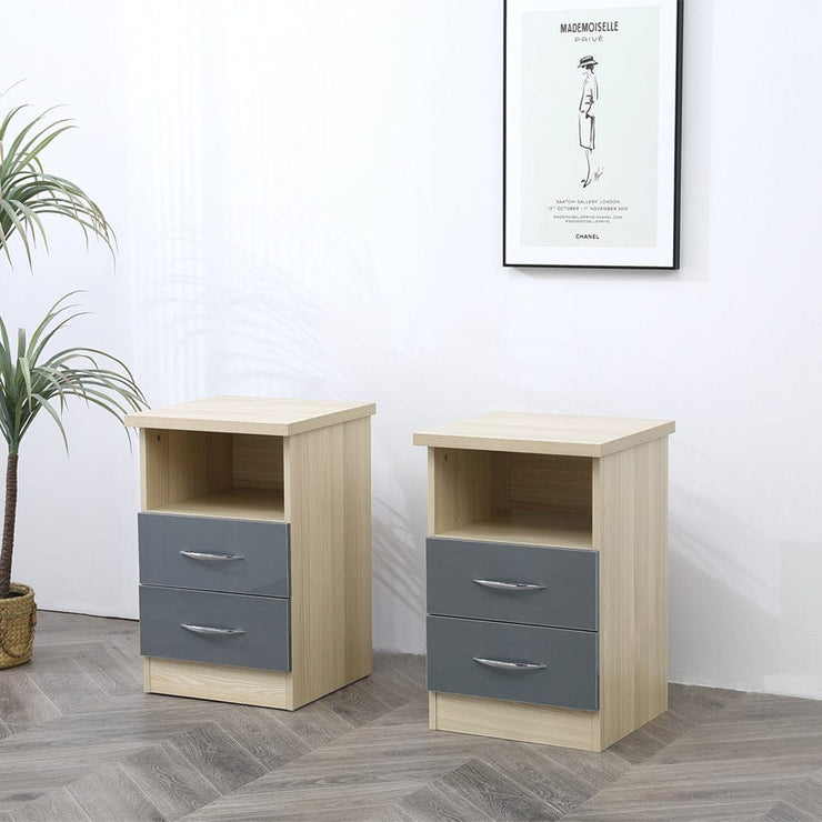 Set Of 2 Agata 2 Drawer Bedside Tables In Grey and Oak