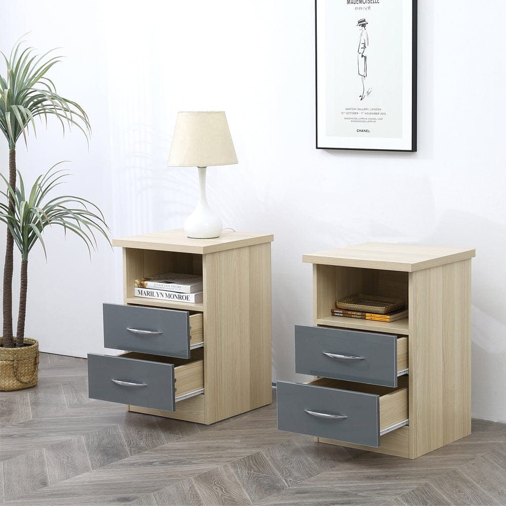 Set Of 2 Agata 2 Drawer Bedside Tables In Grey and Oak
