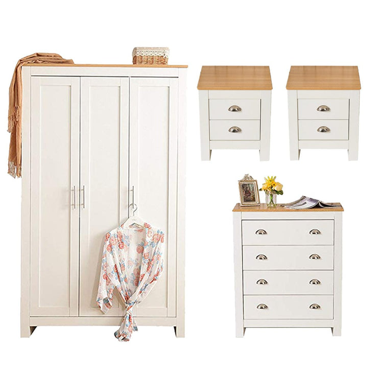 4 Piece Heritage Bedroom Furniture Set Wardrobe Chest Bedside Table - White/Oak, Bedroom Furniture, Furniture Maxi, Furniture Maxi