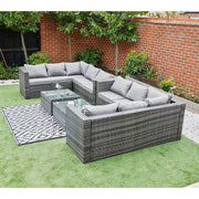 Vancouver 10 Seater Grey Rattan Corner Sofa Patio Set