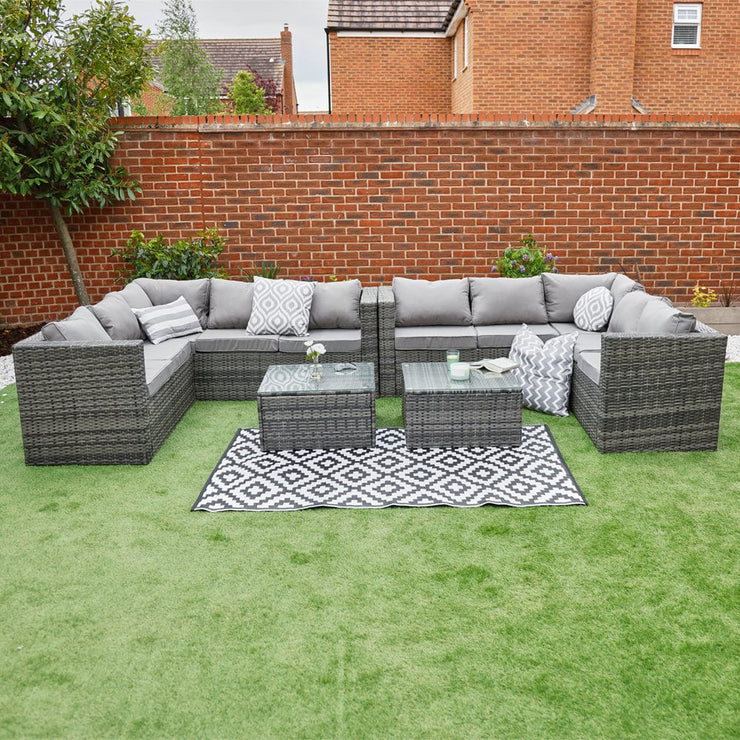 Vancouver 10 Seater Grey Rattan Corner Sofa Patio Set