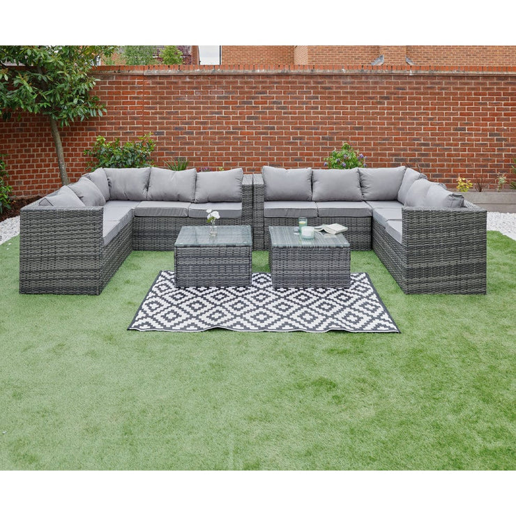 Vancouver 10 Seater Grey Rattan Corner Sofa Patio Set