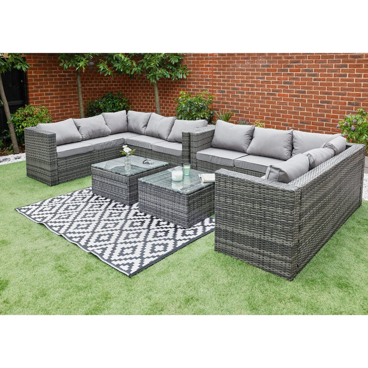 Vancouver 10 Seater Grey Rattan Corner Sofa Patio Set