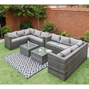 Vancouver 10 Seater Grey Rattan Corner Sofa Patio Set