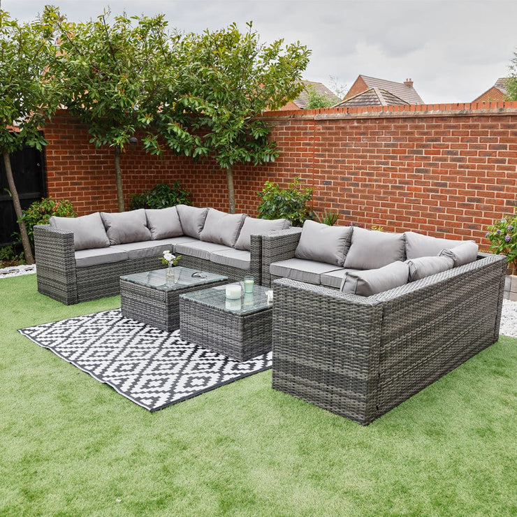 Vancouver 10 Seater Grey Rattan Corner Sofa Patio Set