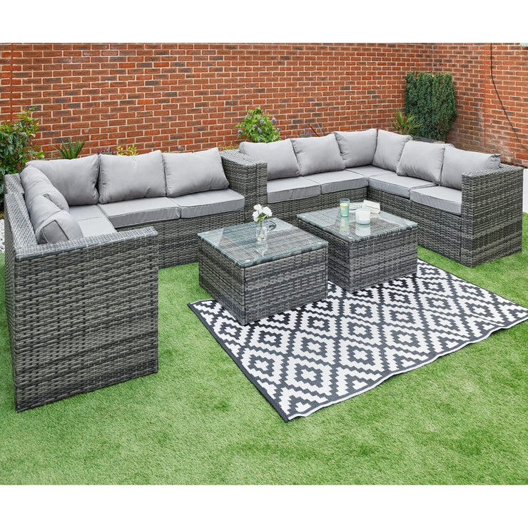 Vancouver 10 Seater Grey Rattan Corner Sofa Patio Set