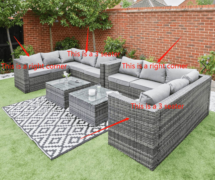 Vancouver 10 Seater Grey Rattan Corner Sofa Patio Set