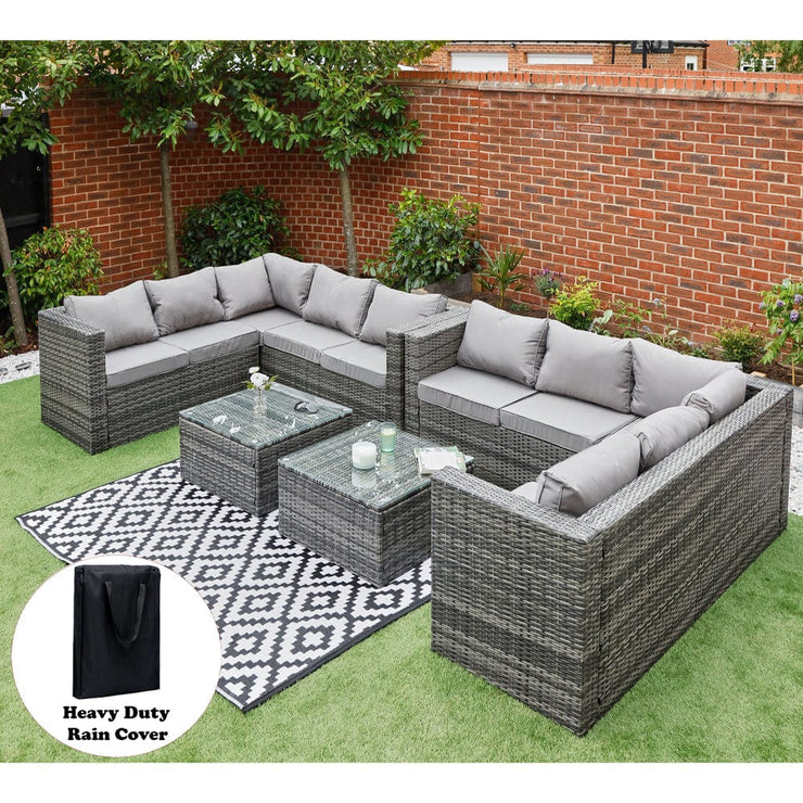 Vancouver 10 Seater Grey Rattan Corner Sofa Patio Set