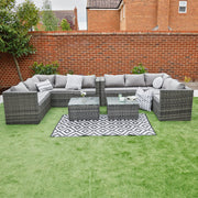 Vancouver 10 Seater Grey Rattan Corner Sofa Patio Set