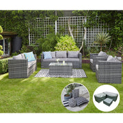 Vancouver 7 Seater Rattan Garden Sofa Set In Grey