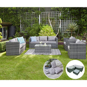 Vancouver 7 Seater Rattan Garden Sofa Set In Grey