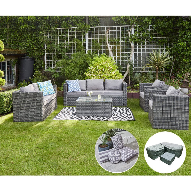 Vancouver 7 Seater Rattan Garden Sofa Set In Grey