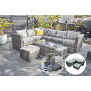 Vancouver 9 Seater Corner Rattan Garden Set In Grey