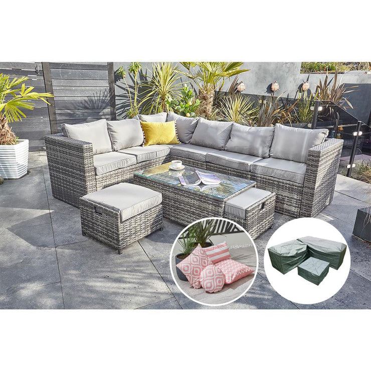 Vancouver 9 Seater Corner Rattan Garden Set In Grey