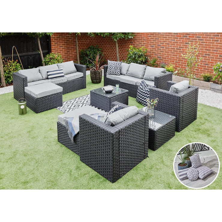 Vancouver 10 Seater Rattan Garden Furniture Set In Black