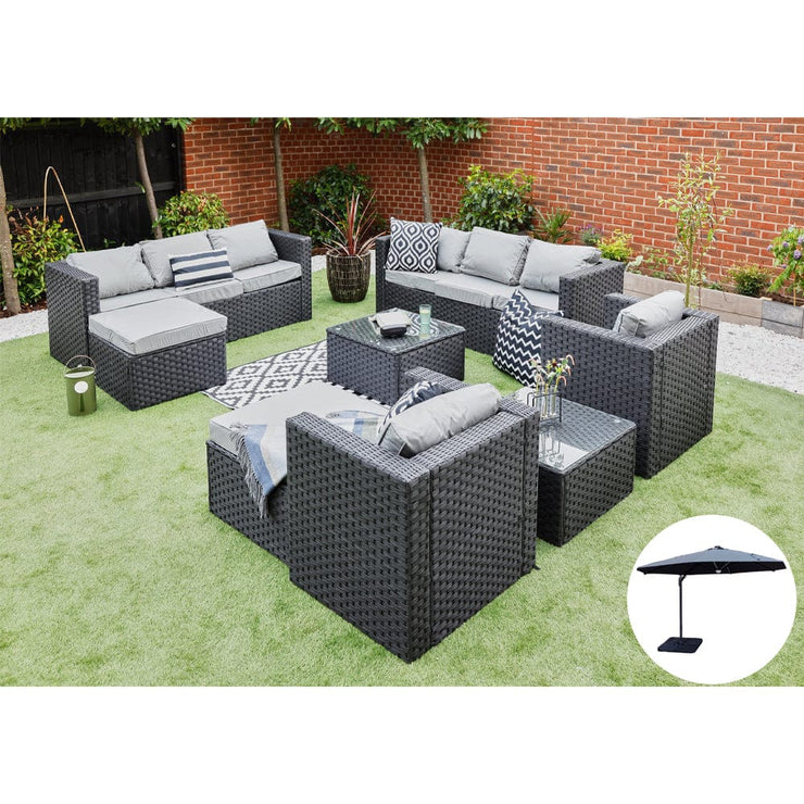 Vancouver 10 Seater Rattan Garden Furniture Set In Black