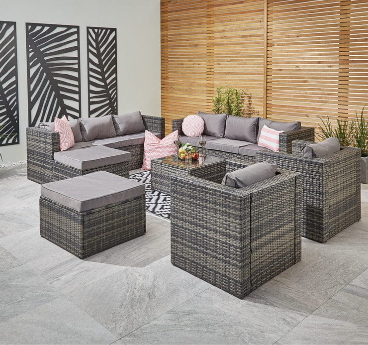 Vancouver 10 Seater Rattan Garden Set In Grey