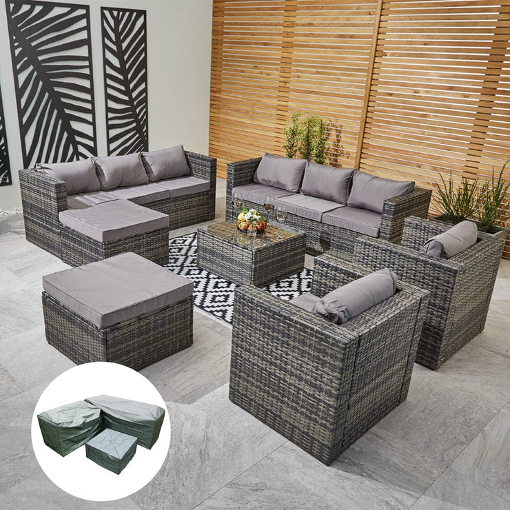 Vancouver 10 Seater Rattan Garden Set In Grey