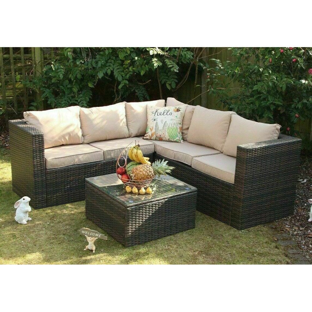 Vancouver 5 Seater Brown Rattan Corner Sofa Patio Set