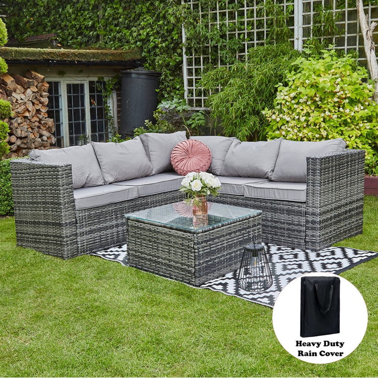 Vancouver 5 Seater Grey Rattan Corner Sofa Patio Set