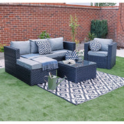 Vancouver 5 Seater Rattan Garden Furniture Set In Black