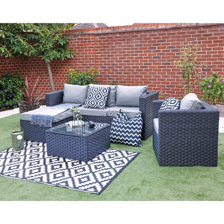 Vancouver 5 Seater Rattan Garden Furniture Set In Black