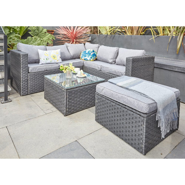 Vancouver 6 Seater Modular Rattan Sofa Set In Black