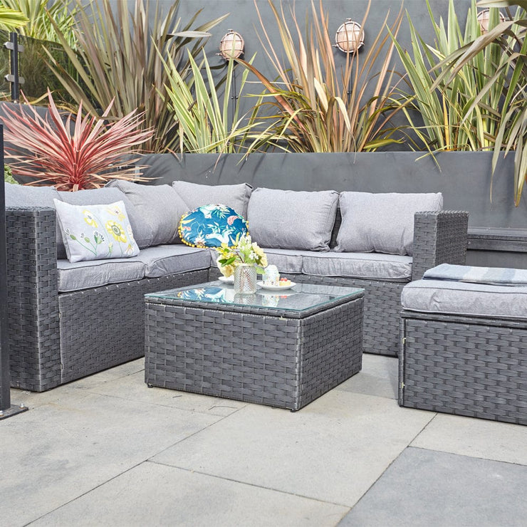 Vancouver 6 Seater Modular Rattan Sofa Set In Black