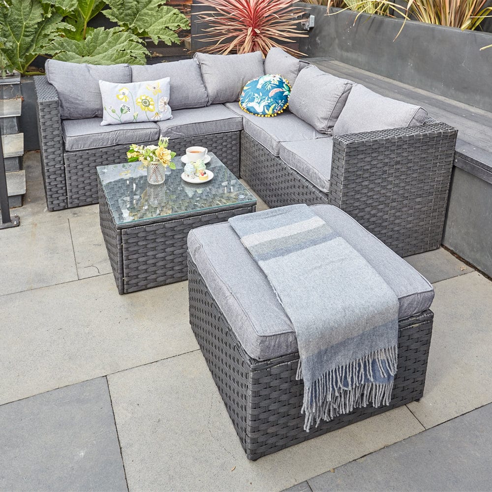 Vancouver 6 Seater Modular Rattan Sofa Set In Black