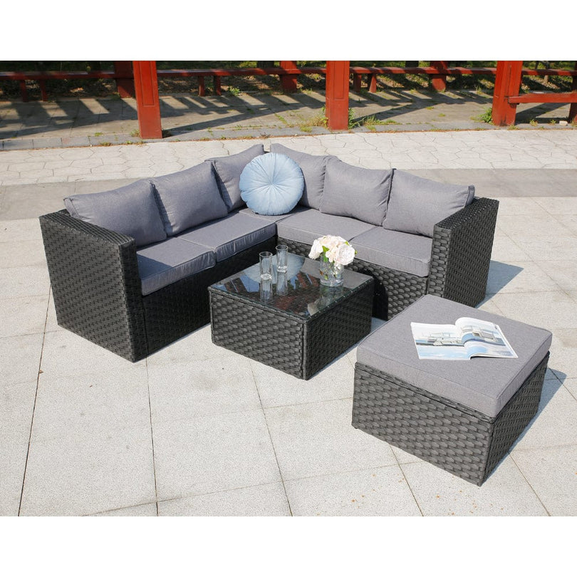 Vancouver 6 Seater Modular Rattan Sofa Set In Black – Furniture Maxi