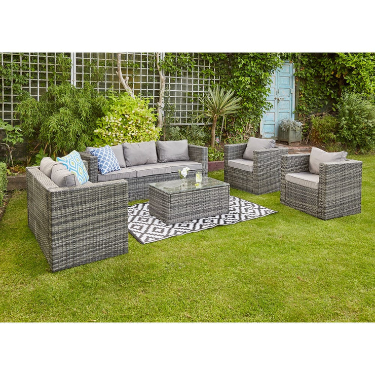 Vancouver 7 Seater Rattan Garden Sofa Set In Grey