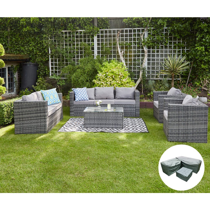Vancouver 7 Seater Rattan Garden Sofa Set In Grey