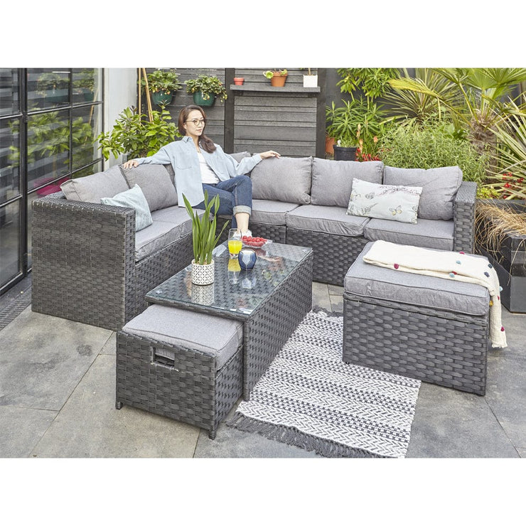 Vancouver 9 Seater Corner Rattan Garden Set In Black