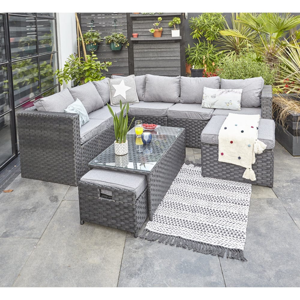 Vancouver 9 Seater Corner Rattan Garden Set In Black