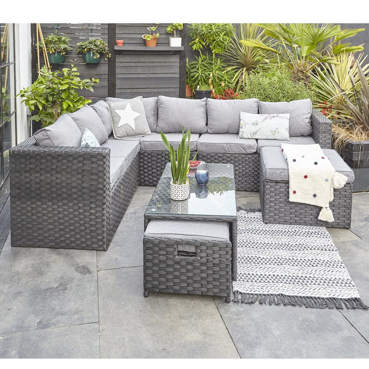 Vancouver 9 Seater Corner Rattan Garden Set In Black