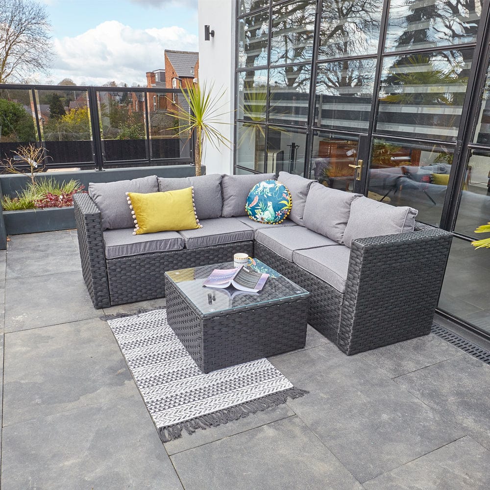 Vancouver 5 Seater Black Rattan Corner Sofa Patio Set
