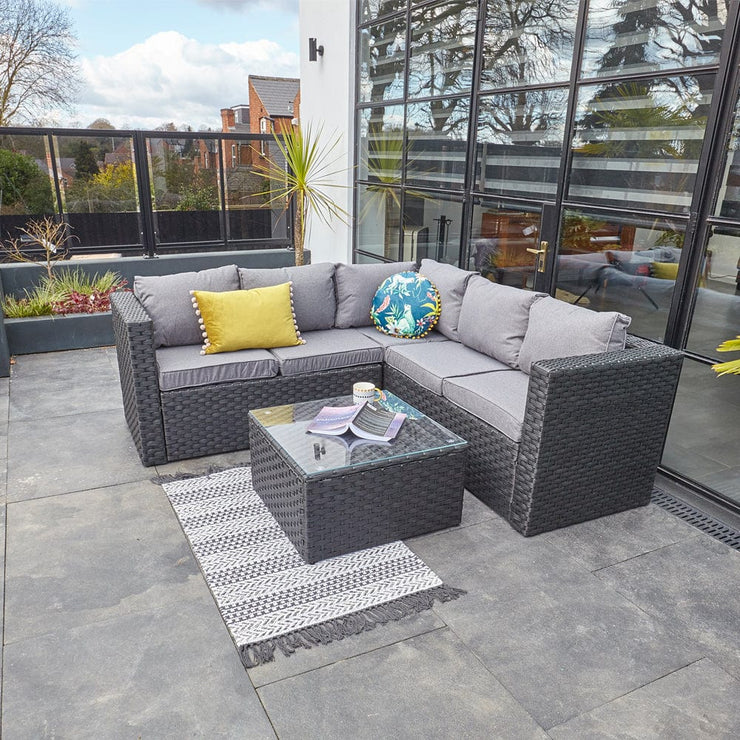 Vancouver 5 Seater Black Rattan Corner Sofa Patio Set