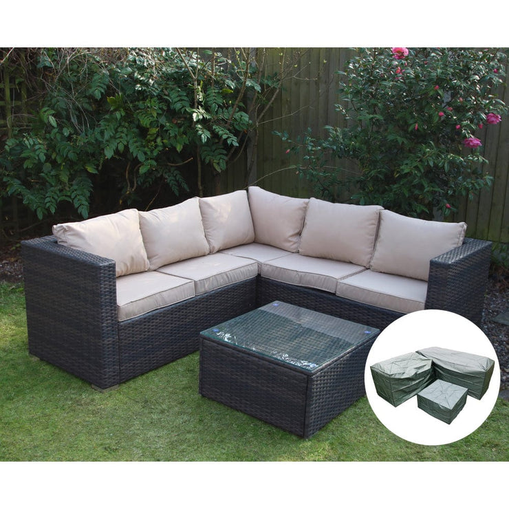 Vancouver 5 seater black deals rattan corner sofa patio set