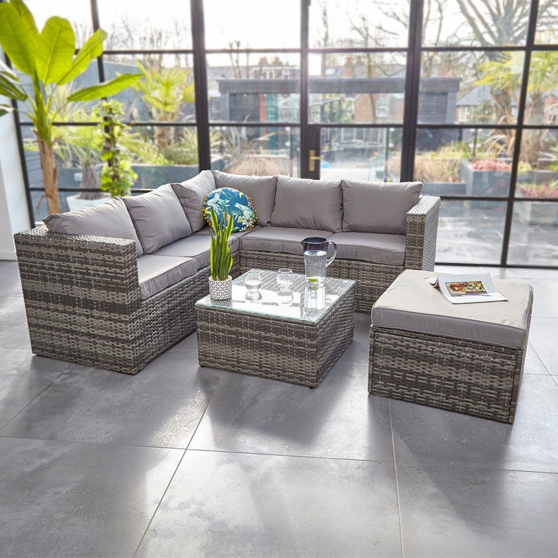 Vancouver 6 Seater Modular Rattan Sofa Set In Grey – Furniture Maxi
