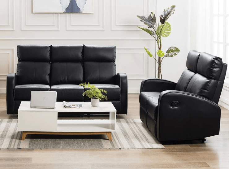 Boston 3+2 Black Leather recliner tolg Set 