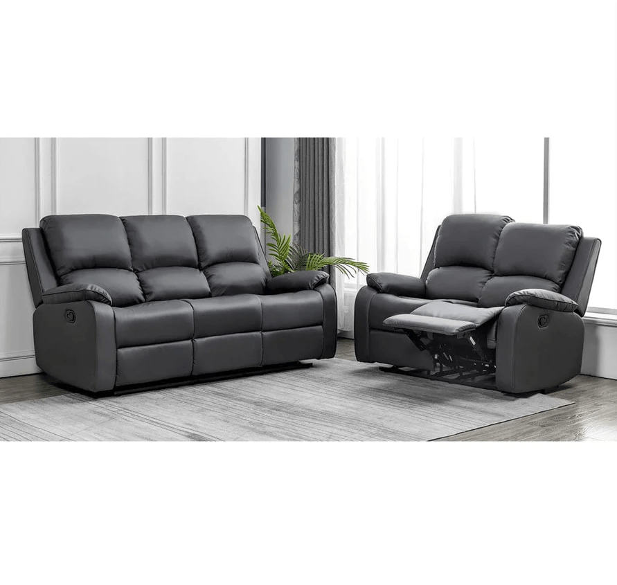 Palermo 3 2 Grey Leather Electric Or Manual Recliner Sofa Set