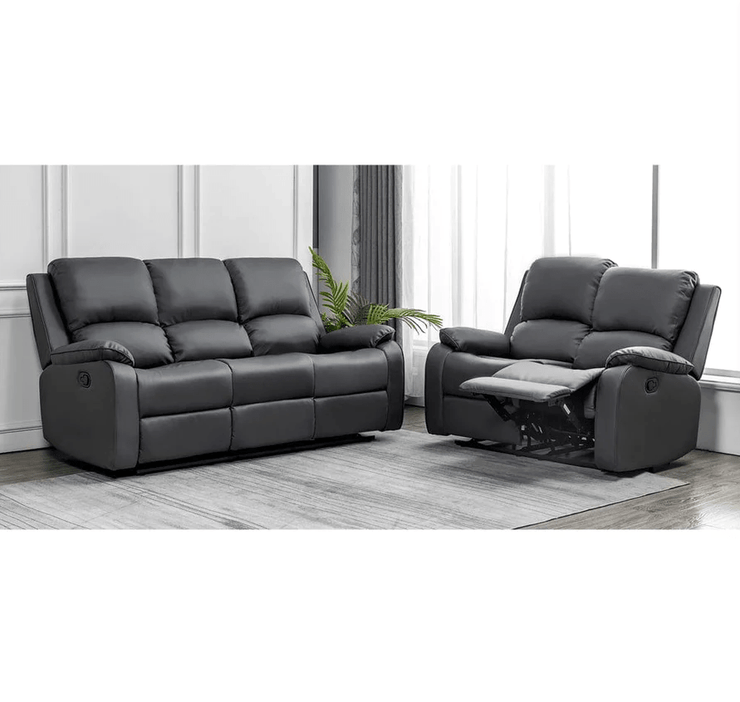 Palermo 3+2 Grey Leather Electric Or Manual Recliner Sofa Set