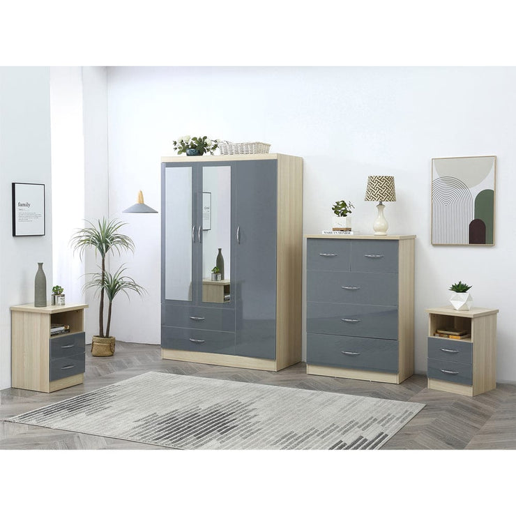 Agata 4 Piece Bedroom Set In Grey and Oak Wardrobe Chest and Two Bedsides