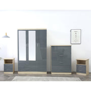 Agata 4 Piece Bedroom Set In Grey and Oak Wardrobe Chest and Two Bedsides