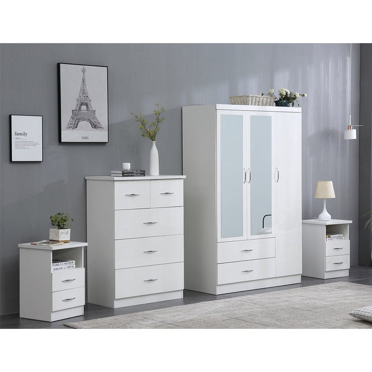 Agata 4 Piece Bedroom Set In White Wardrobe Chest and Two Bedsides