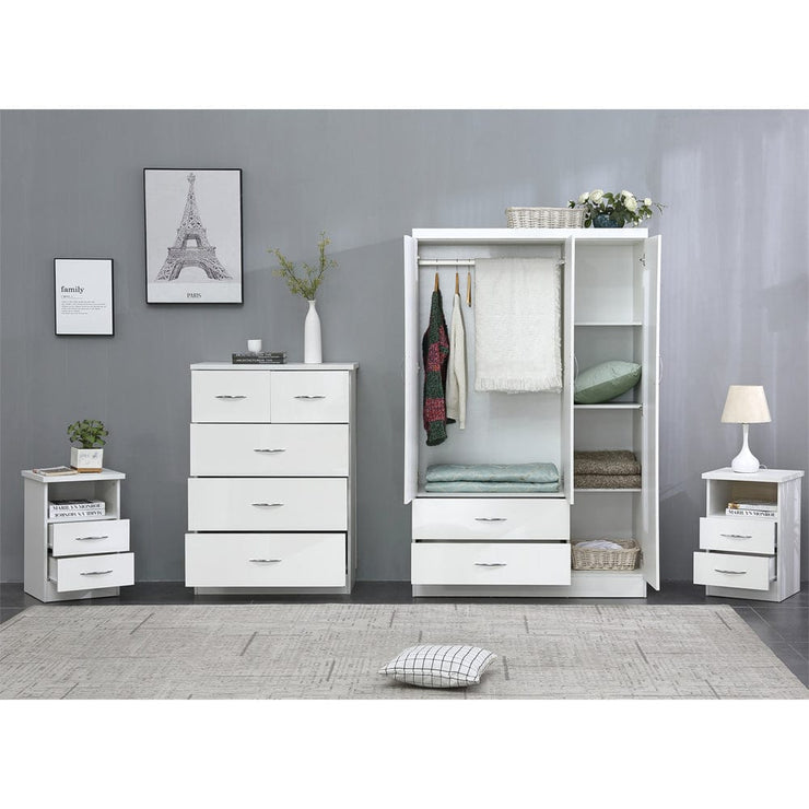 Agata 4 Piece Bedroom Set In White Wardrobe Chest and Two Bedsides