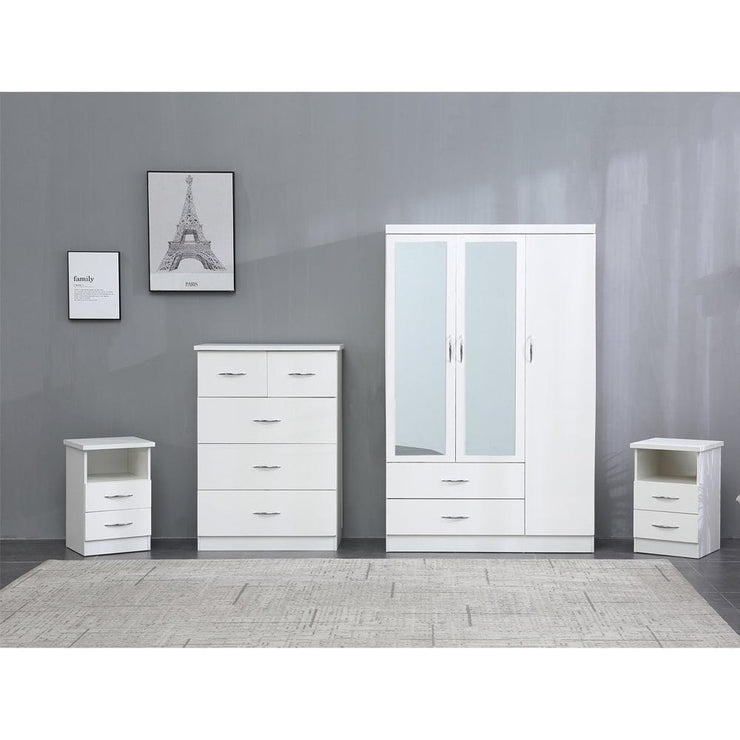 Agata 4 Piece Bedroom Set In White Wardrobe Chest and Two Bedsides