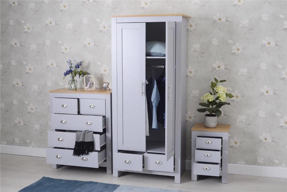 Heritage Set of Three Bedroom Piece with Grey and Oak Finish, Bedroom Furniture, Furniture Maxi, Furniture Maxi