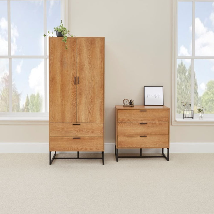 Belluno Industrial Style Bedroom Set with Wardrobe and Chest