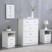 Agata 3 Piece Bedroom Set In White Chest and Two Bedsides
